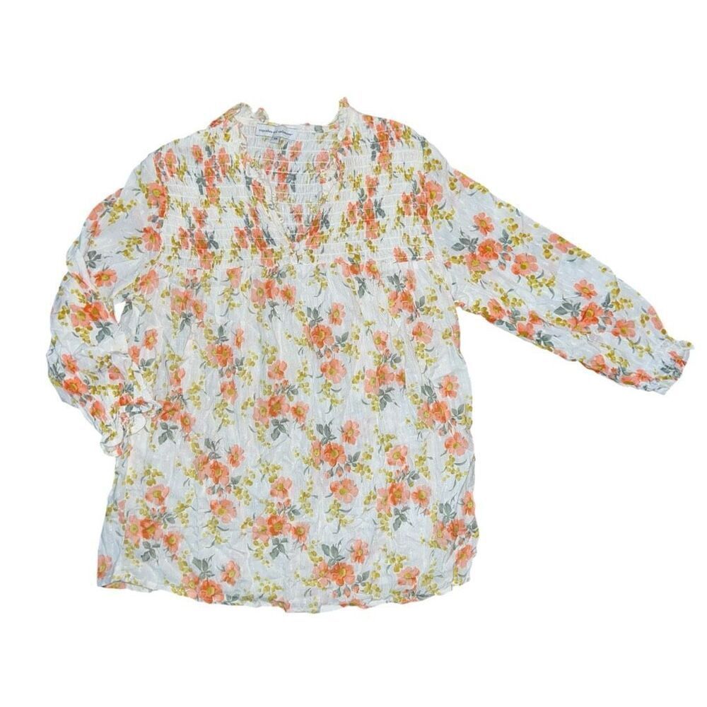 CUPCAKES AND CASHMERE Floral Cinched Sleeve Blouse Size XS